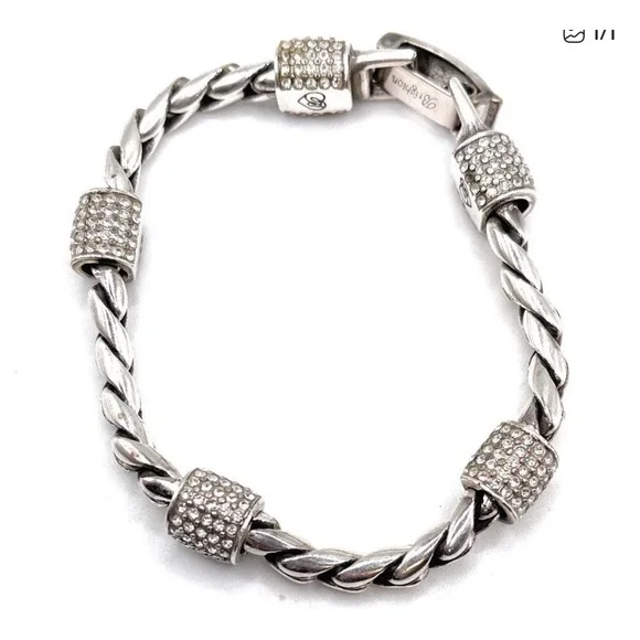 Brighton Silver Plated Braided Bracelet with Crystal Accents - Picture 2 of 9